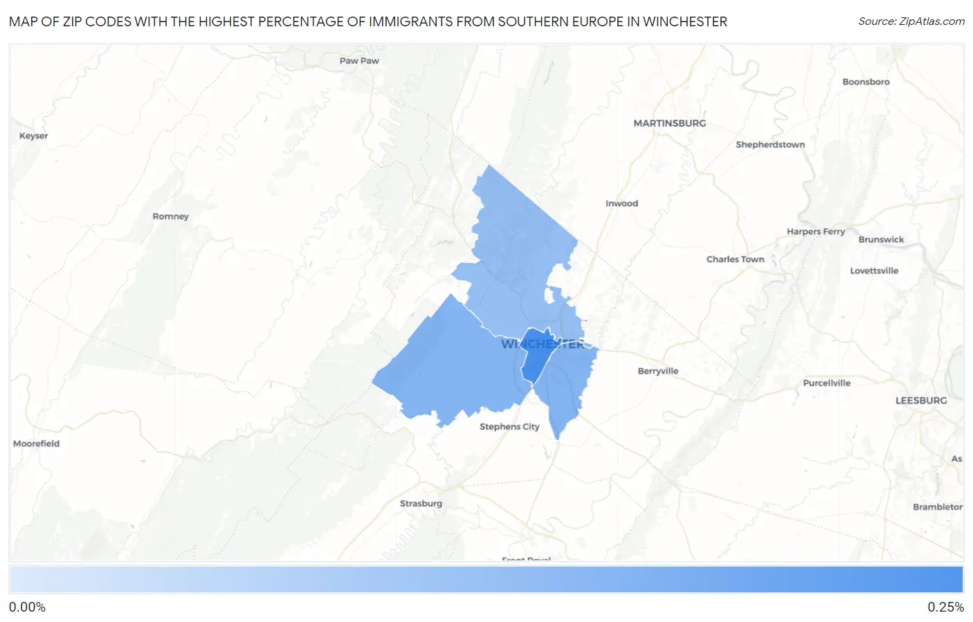 Zip Codes with the Highest Percentage of Immigrants from Southern Europe in Winchester Map