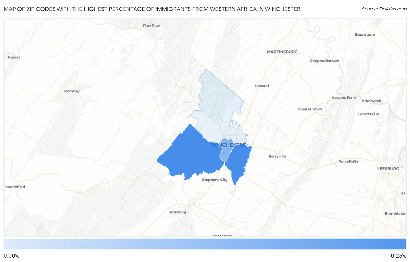 Zip Codes with the Highest Percentage of Immigrants from Western Africa in Winchester Map