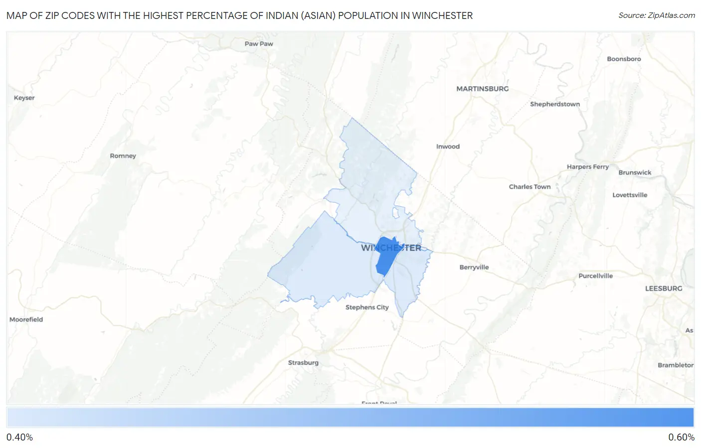Zip Codes with the Highest Percentage of Indian (Asian) Population in Winchester Map