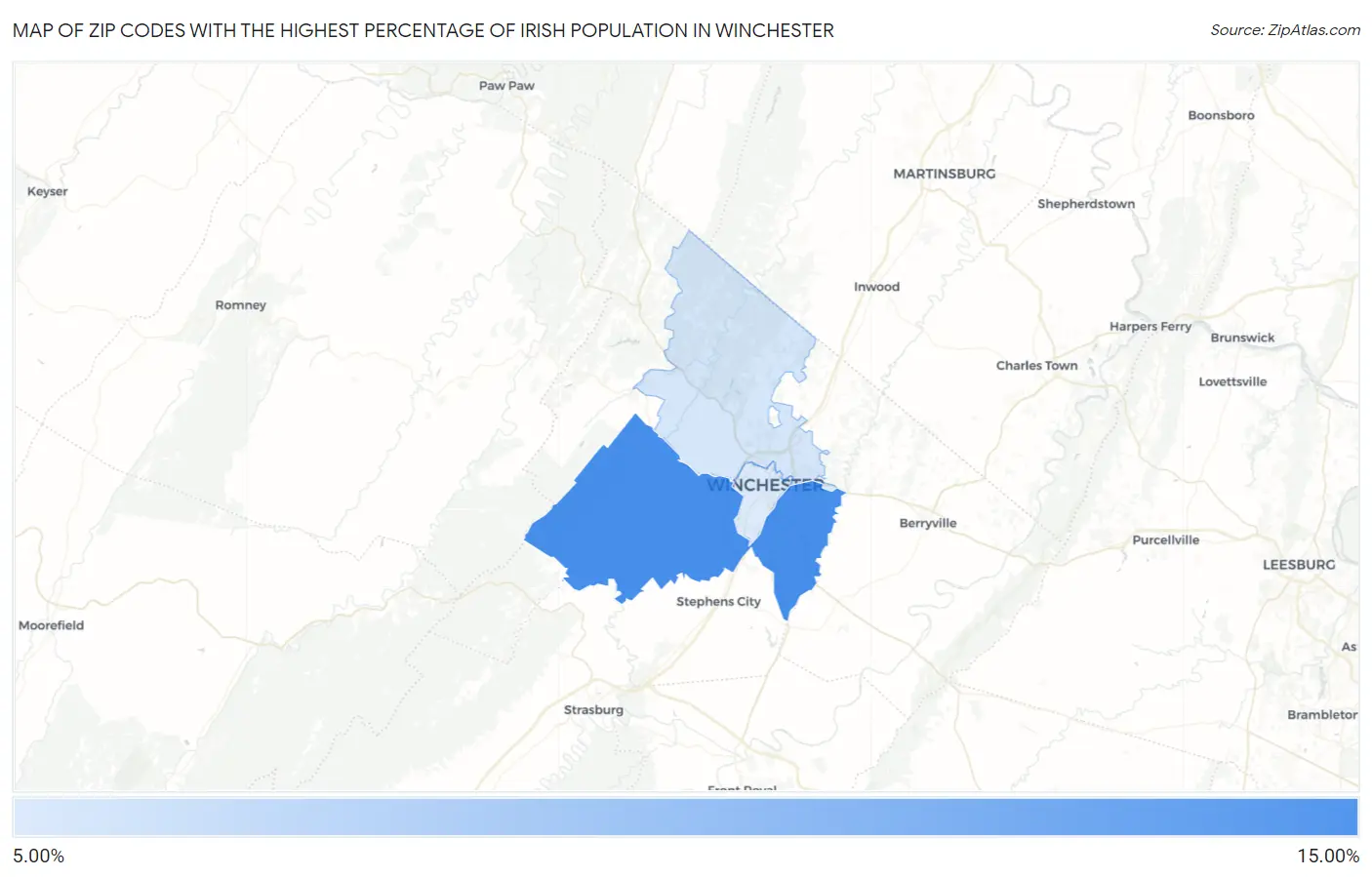 Zip Codes with the Highest Percentage of Irish Population in Winchester Map