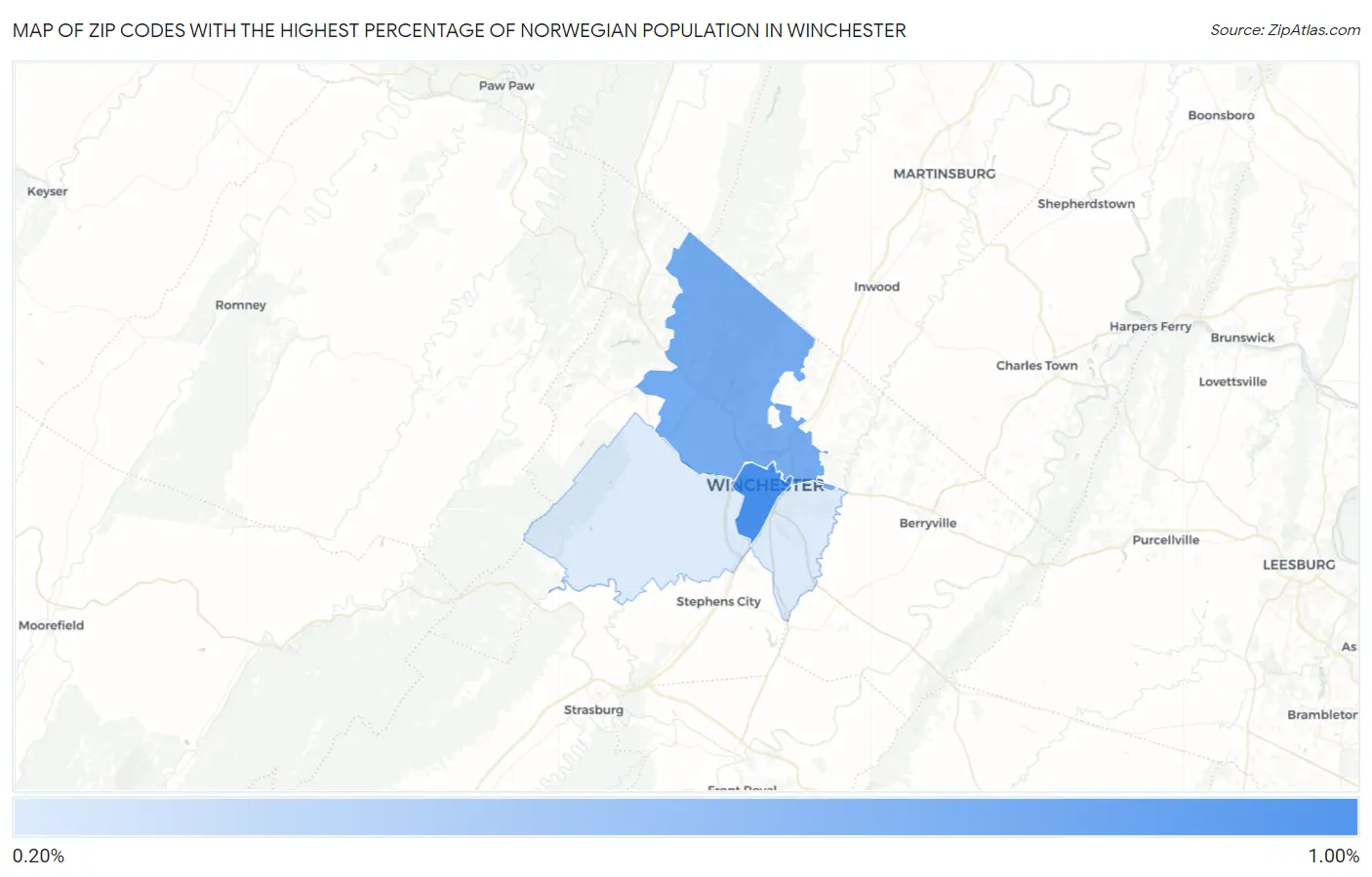 Zip Codes with the Highest Percentage of Norwegian Population in Winchester Map