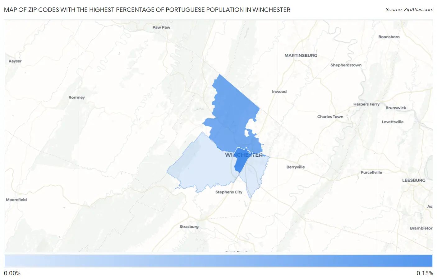 Zip Codes with the Highest Percentage of Portuguese Population in Winchester Map