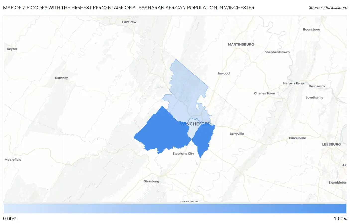 Zip Codes with the Highest Percentage of Subsaharan African Population in Winchester Map
