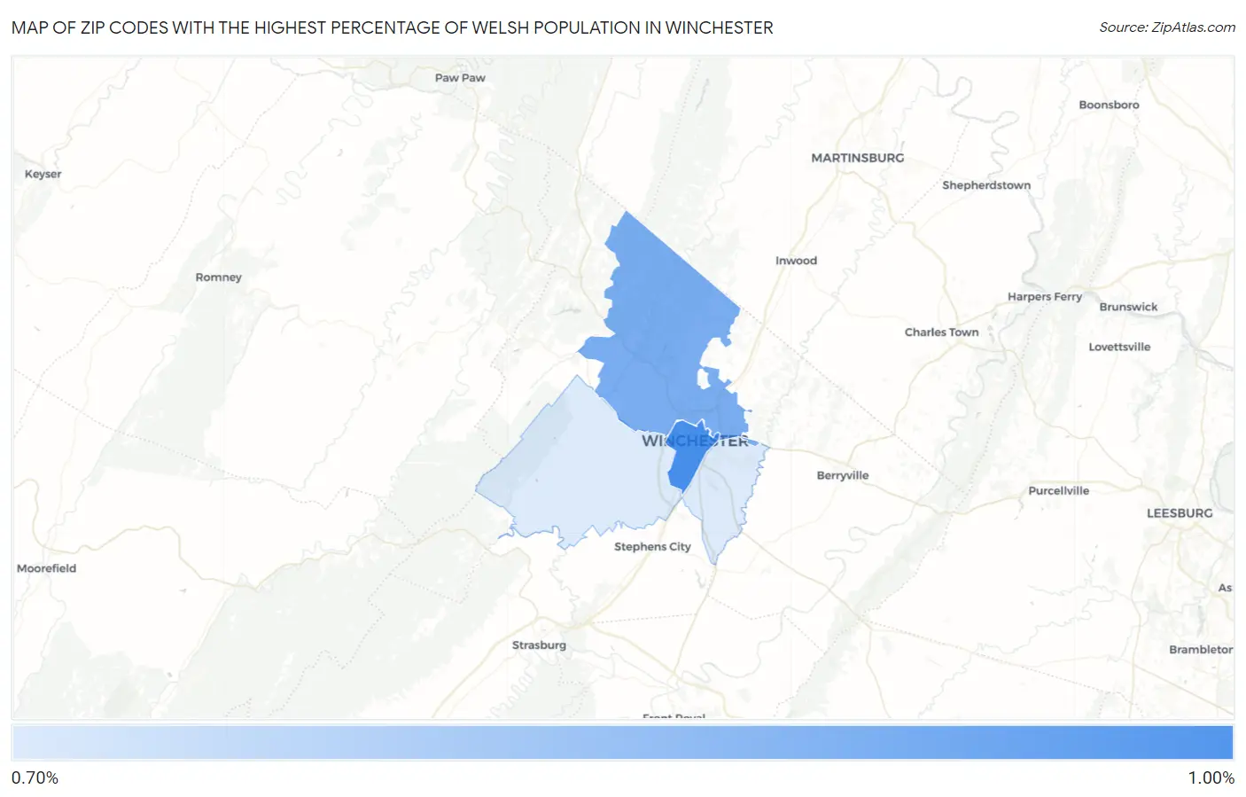 Zip Codes with the Highest Percentage of Welsh Population in Winchester Map
