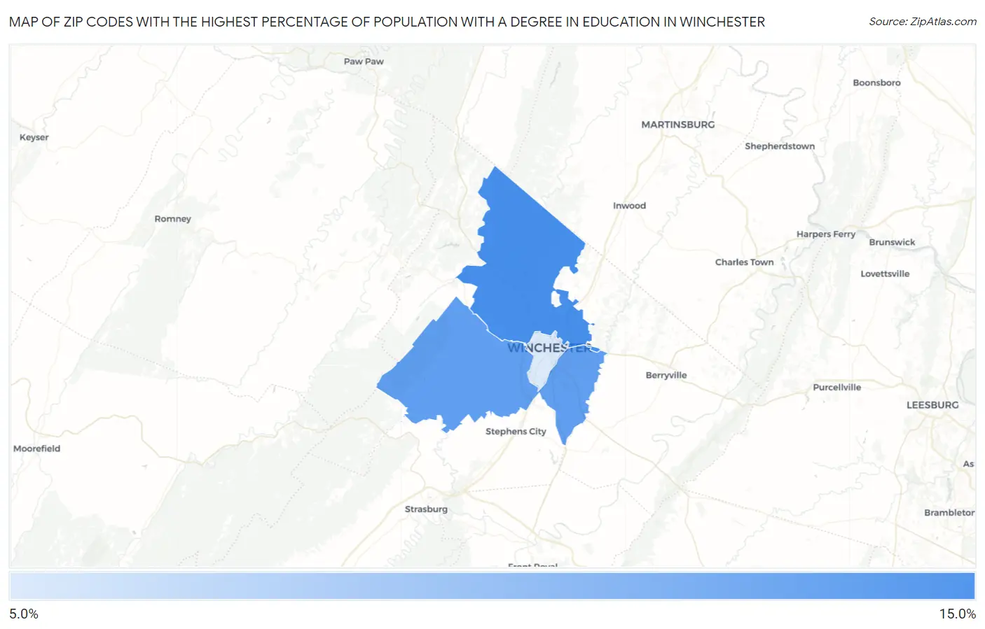 Zip Codes with the Highest Percentage of Population with a Degree in Education in Winchester Map