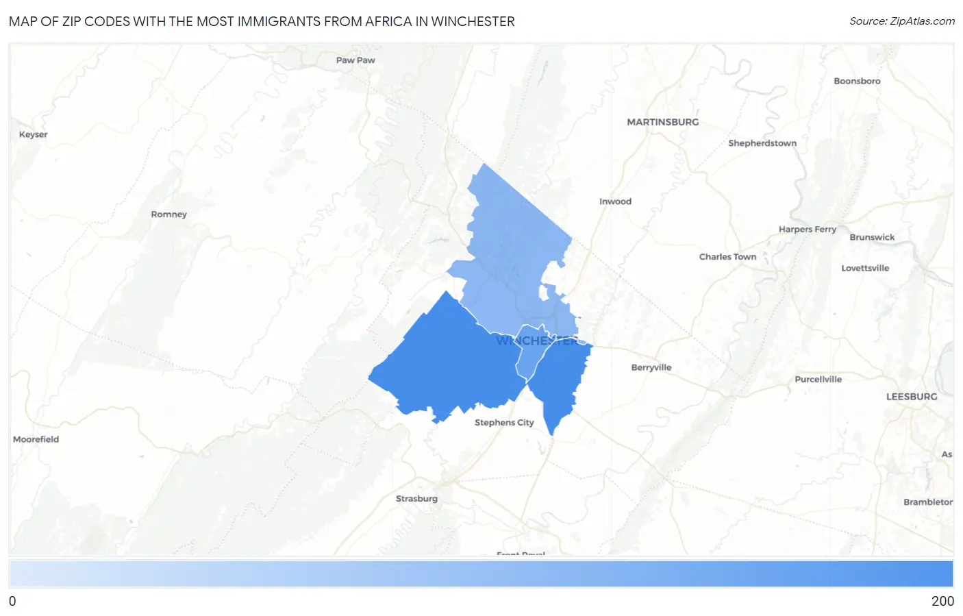 Zip Codes with the Most Immigrants from Africa in Winchester Map