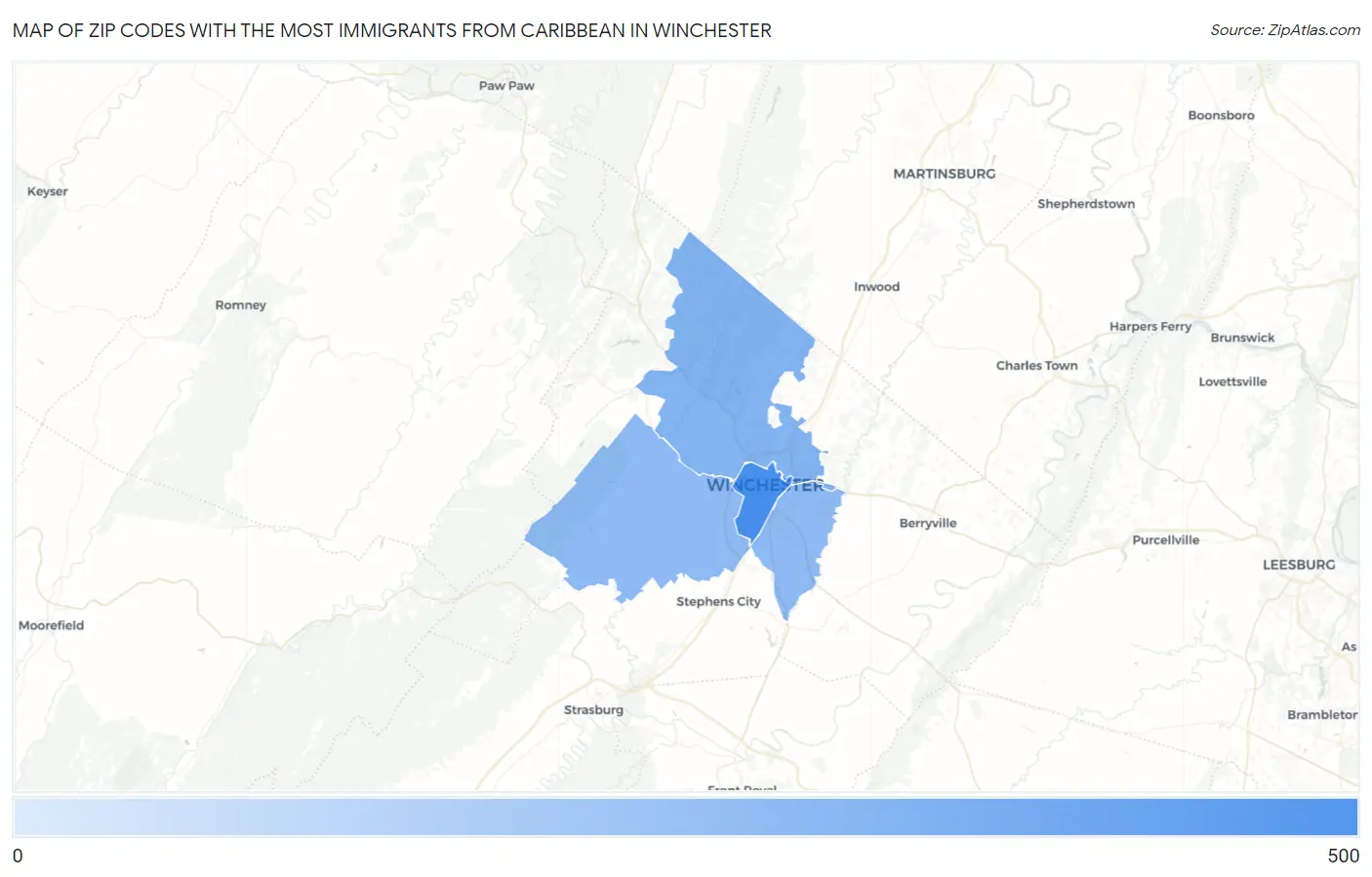 Zip Codes with the Most Immigrants from Caribbean in Winchester Map