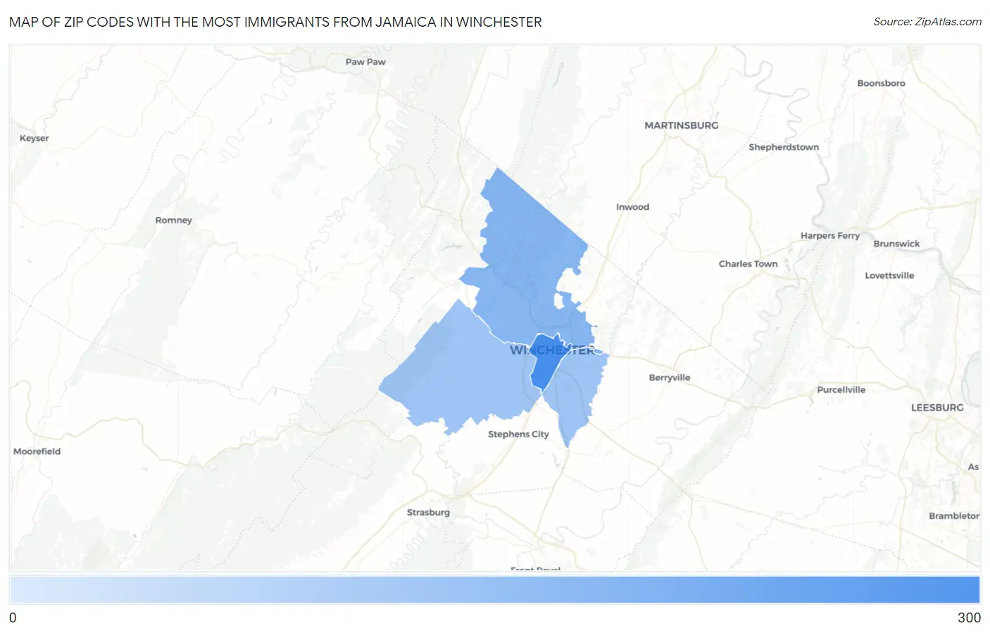 Zip Codes with the Most Immigrants from Jamaica in Winchester Map