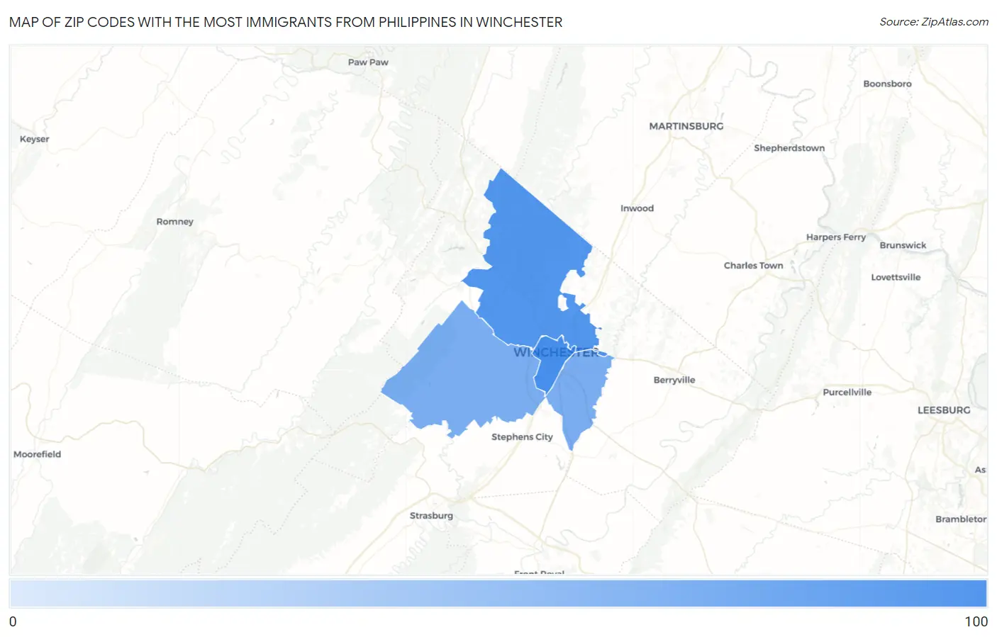 Zip Codes with the Most Immigrants from Philippines in Winchester Map