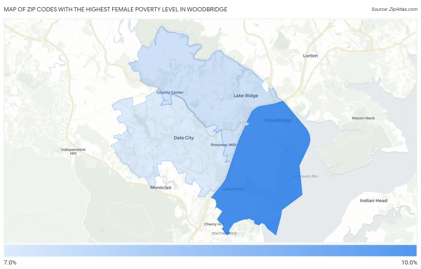 Zip Codes with the Highest Female Poverty Level in Woodbridge Map