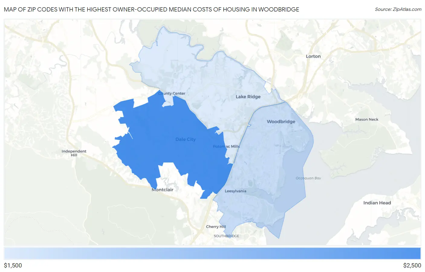 Zip Codes with the Highest Owner-Occupied Median Costs of Housing in Woodbridge Map