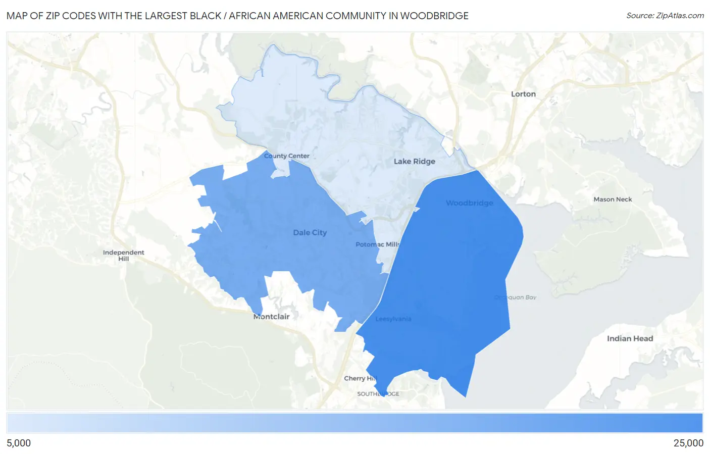 Zip Codes with the Largest Black / African American Community in Woodbridge Map