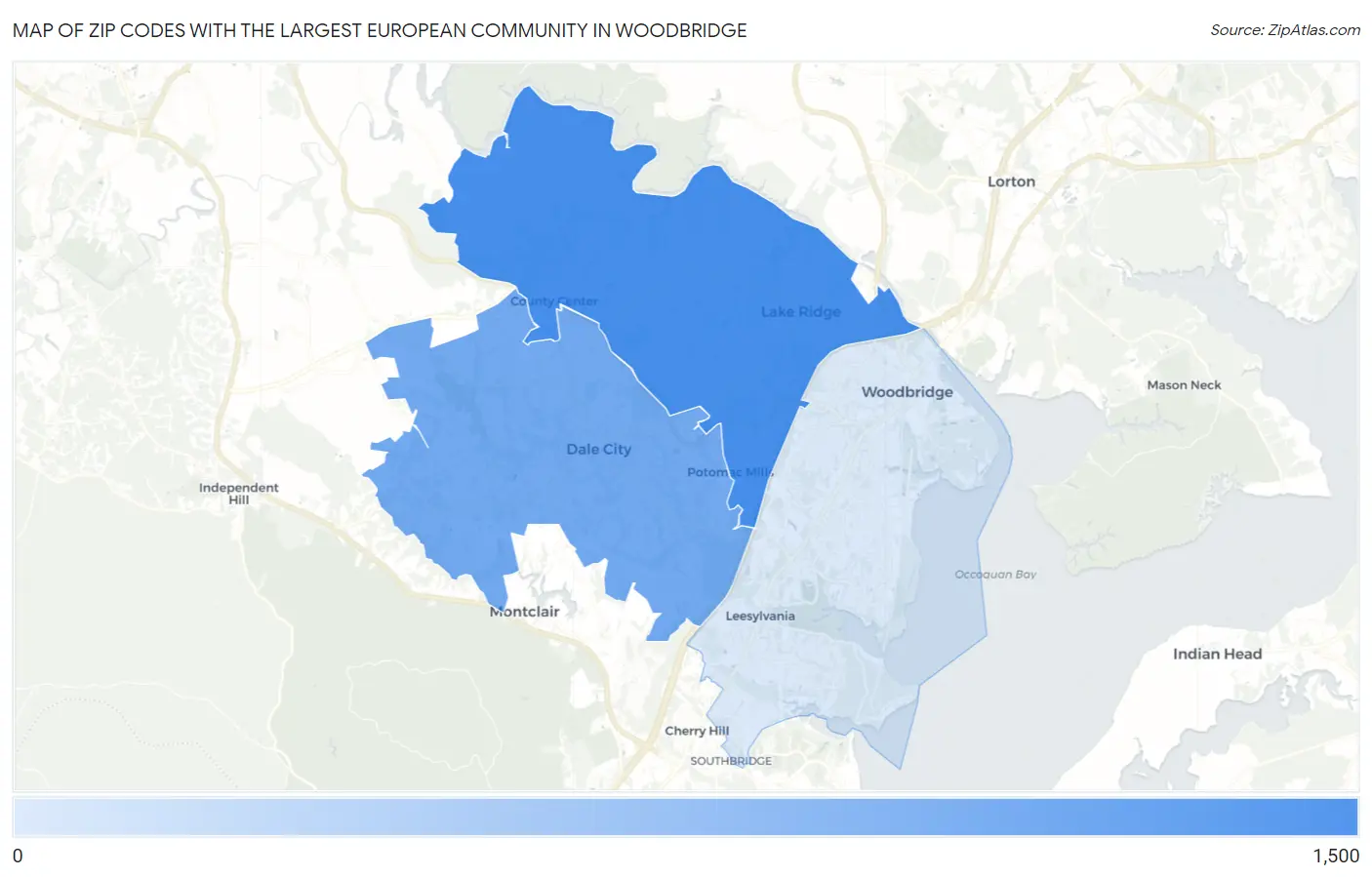 Zip Codes with the Largest European Community in Woodbridge Map