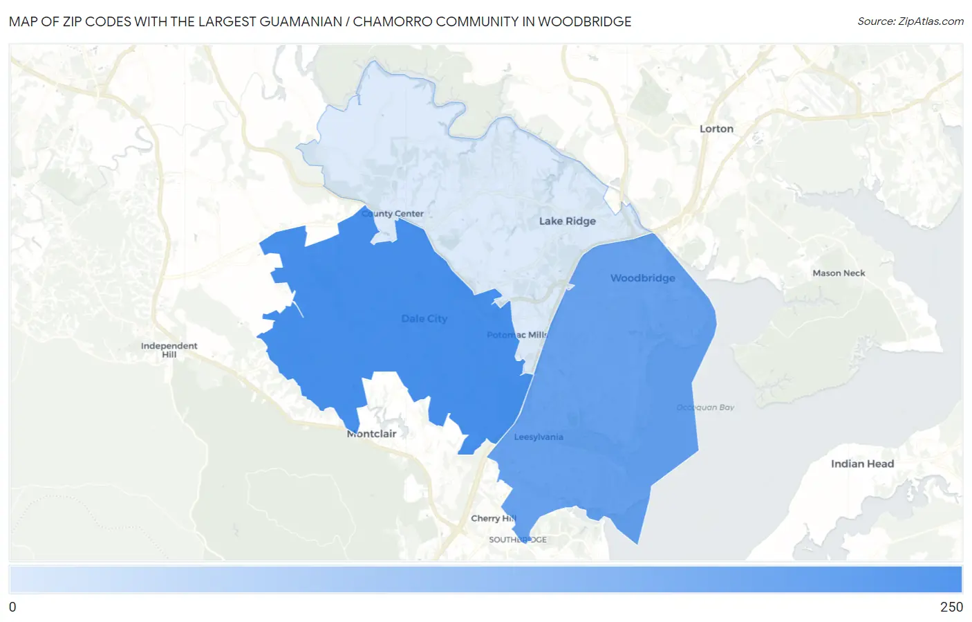 Zip Codes with the Largest Guamanian / Chamorro Community in Woodbridge Map