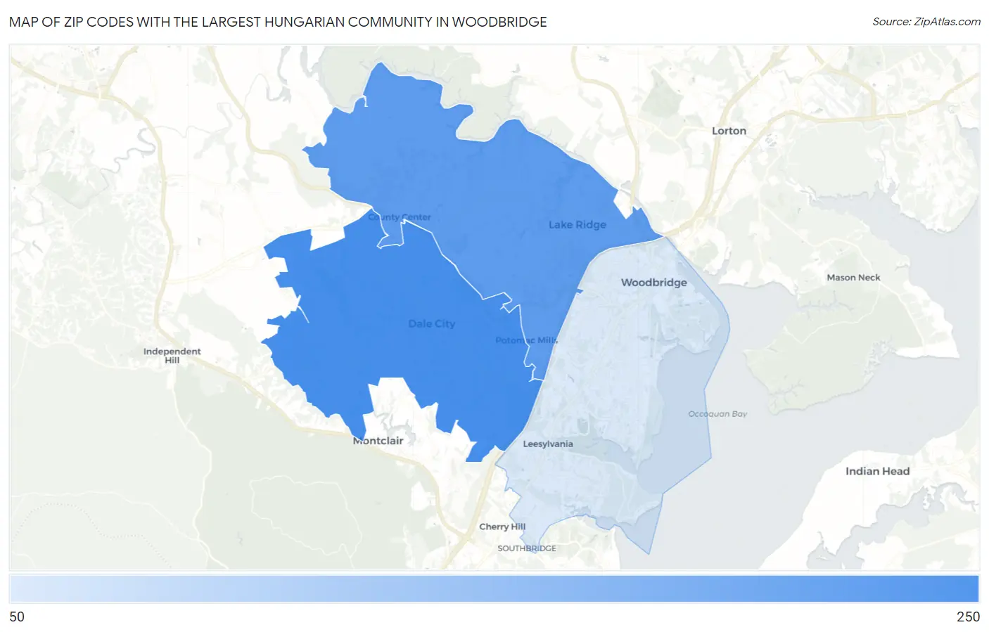Zip Codes with the Largest Hungarian Community in Woodbridge Map