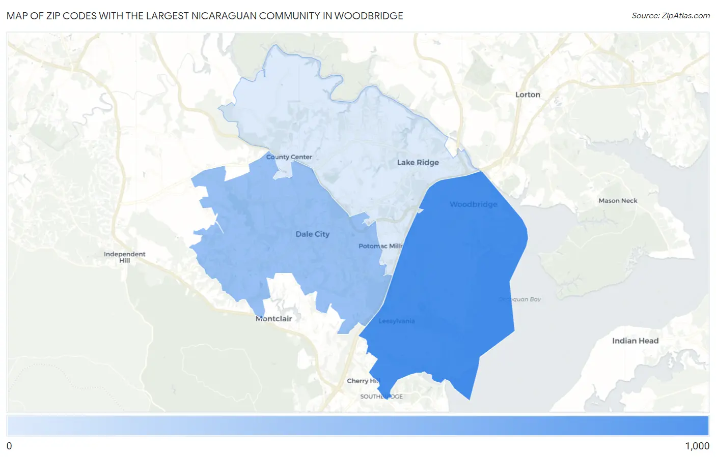 Zip Codes with the Largest Nicaraguan Community in Woodbridge Map