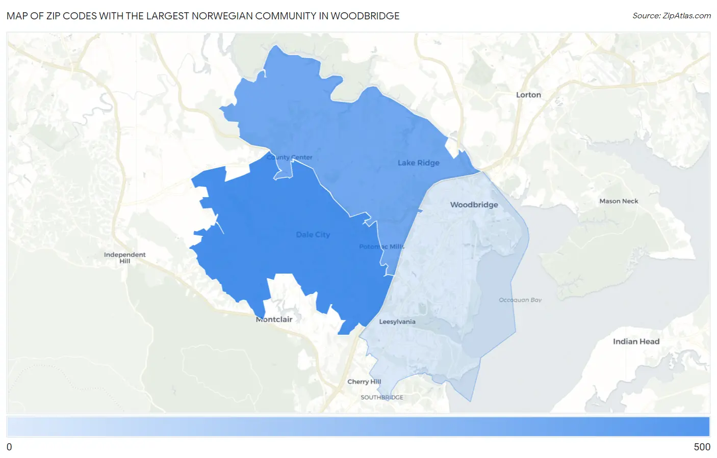 Zip Codes with the Largest Norwegian Community in Woodbridge Map