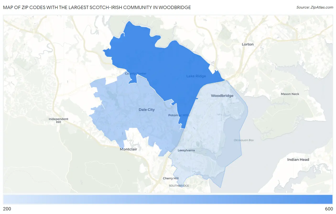 Zip Codes with the Largest Scotch-Irish Community in Woodbridge Map