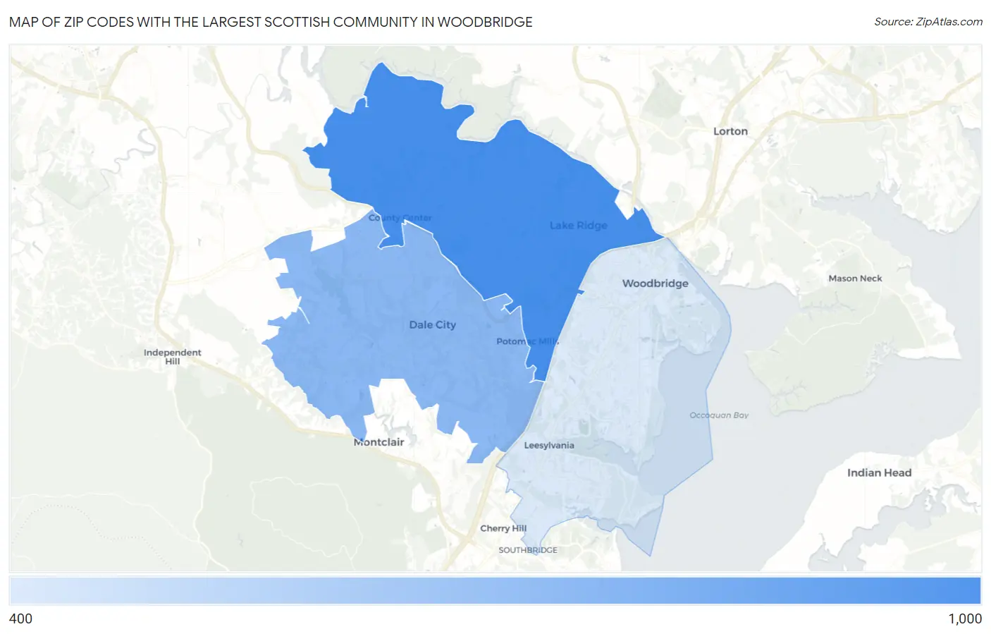Zip Codes with the Largest Scottish Community in Woodbridge Map