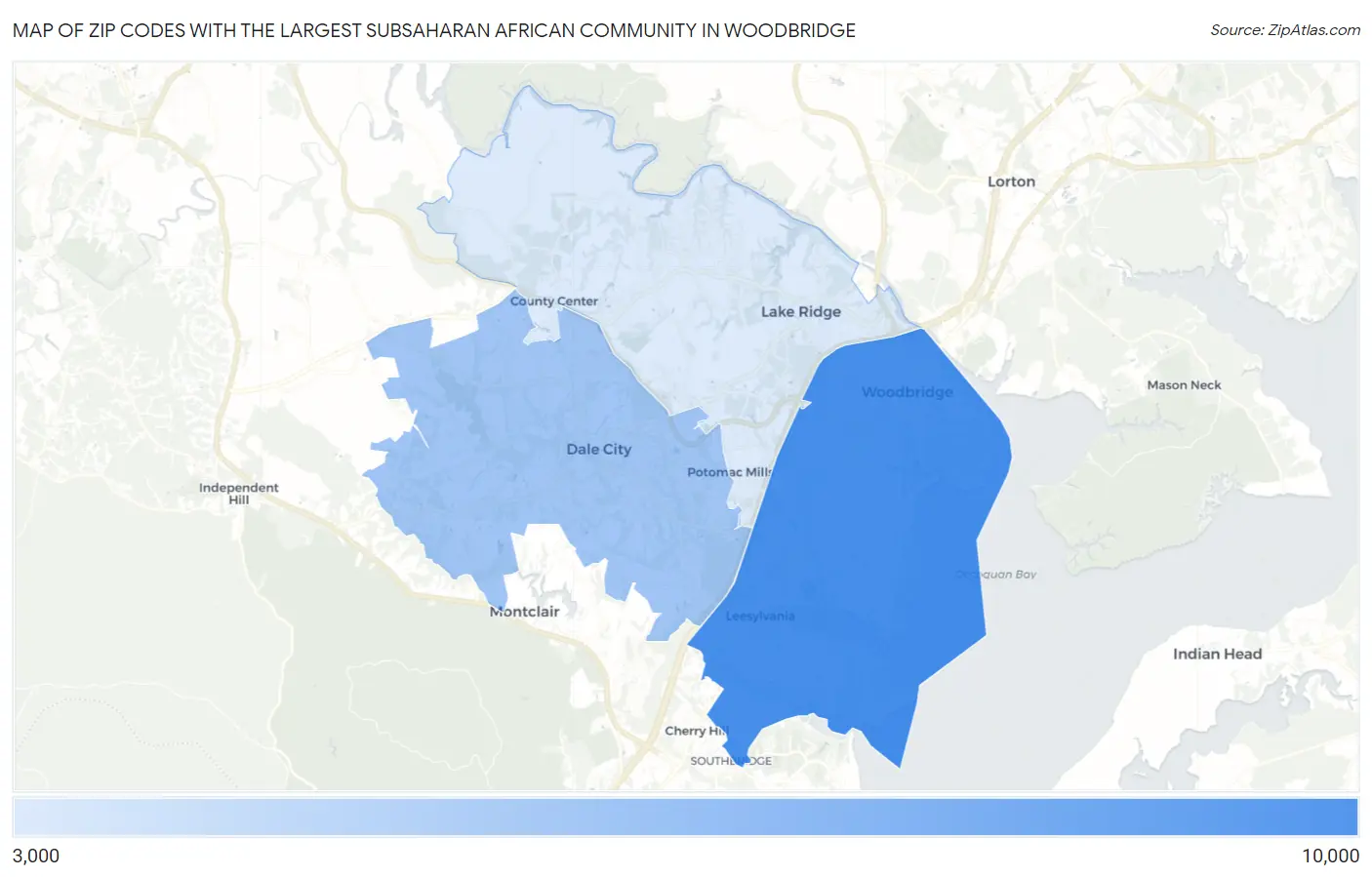Zip Codes with the Largest Subsaharan African Community in Woodbridge Map