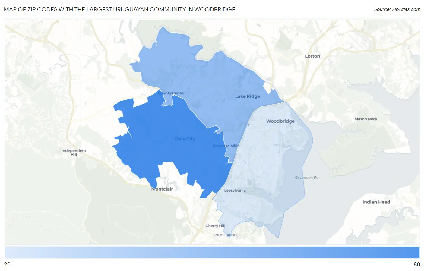 Zip Codes with the Largest Uruguayan Community in Woodbridge Map