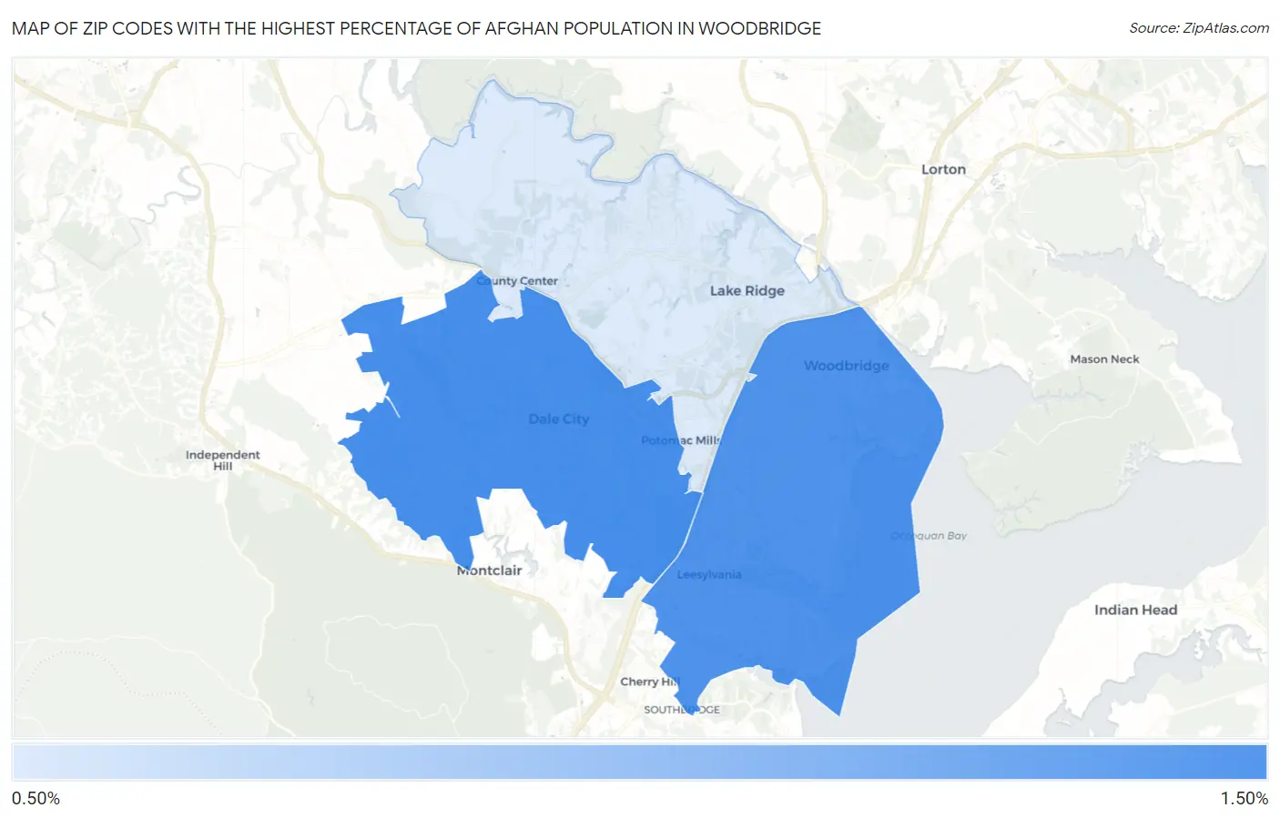 Zip Codes with the Highest Percentage of Afghan Population in Woodbridge Map