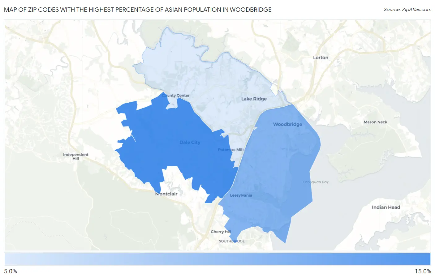 Zip Codes with the Highest Percentage of Asian Population in Woodbridge Map