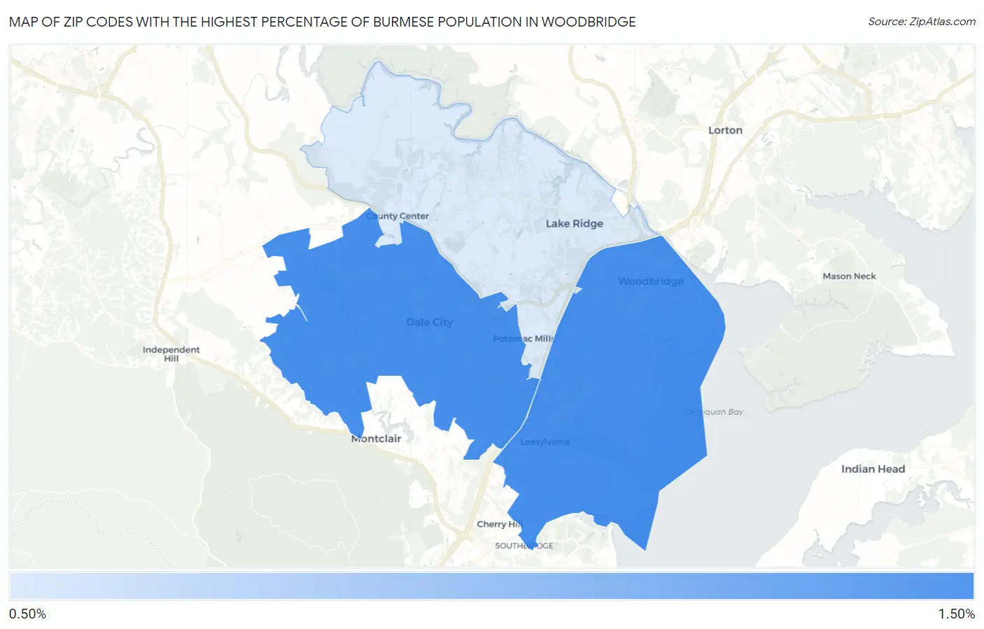 Zip Codes with the Highest Percentage of Burmese Population in Woodbridge Map