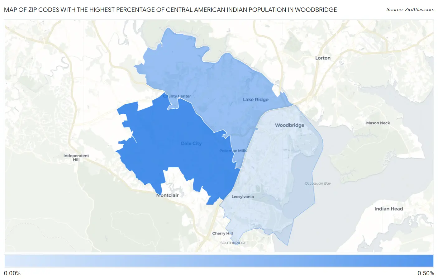 Zip Codes with the Highest Percentage of Central American Indian Population in Woodbridge Map