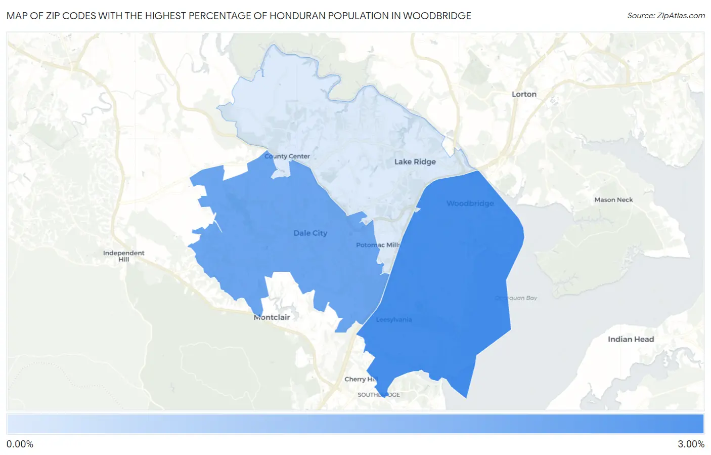 Zip Codes with the Highest Percentage of Honduran Population in Woodbridge Map