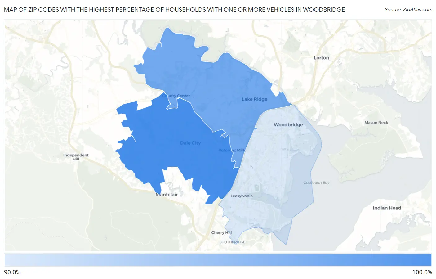 Zip Codes with the Highest Percentage of Households With One or more Vehicles in Woodbridge Map