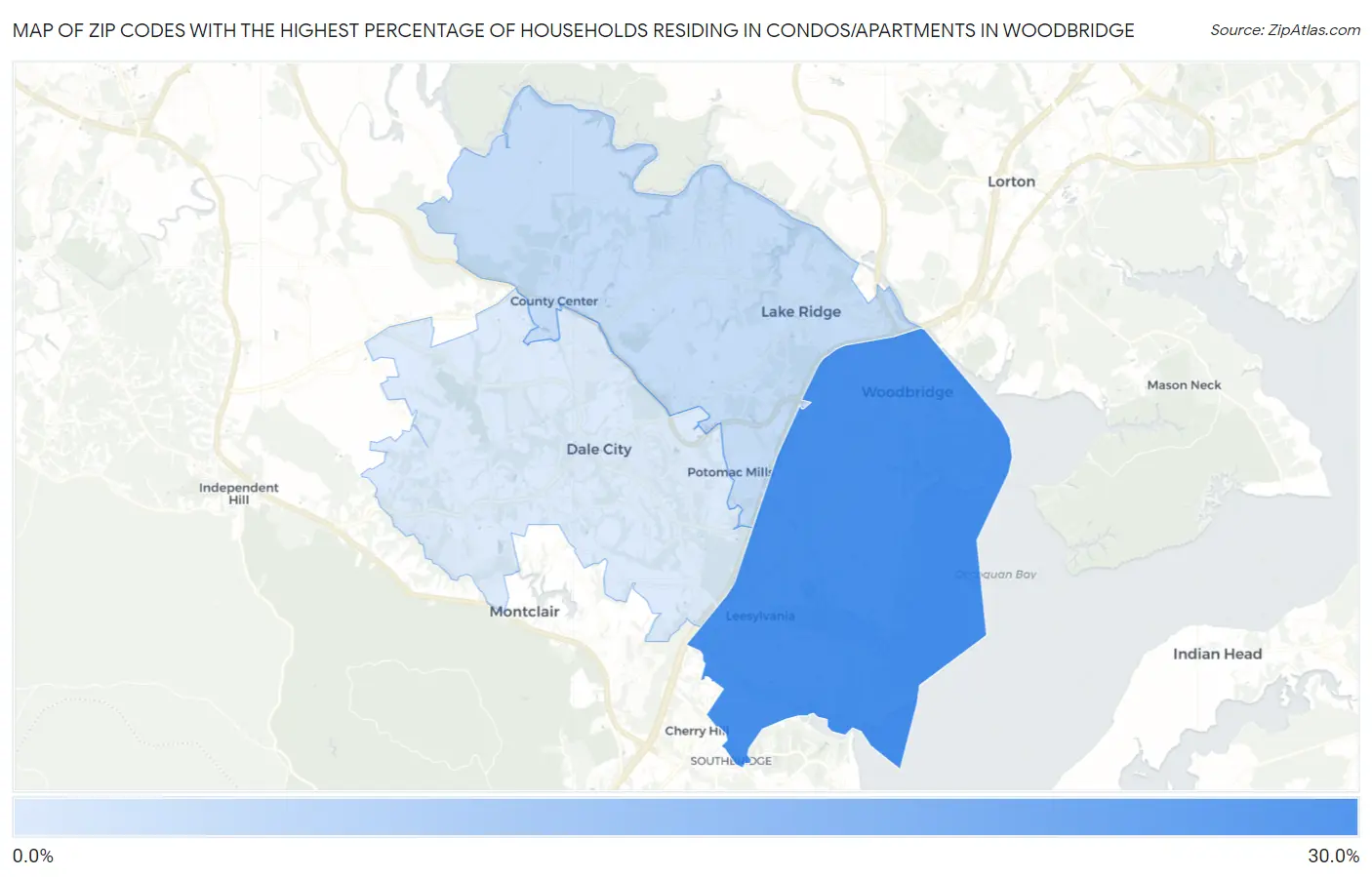 Zip Codes with the Highest Percentage of Households Residing in Condos/Apartments in Woodbridge Map