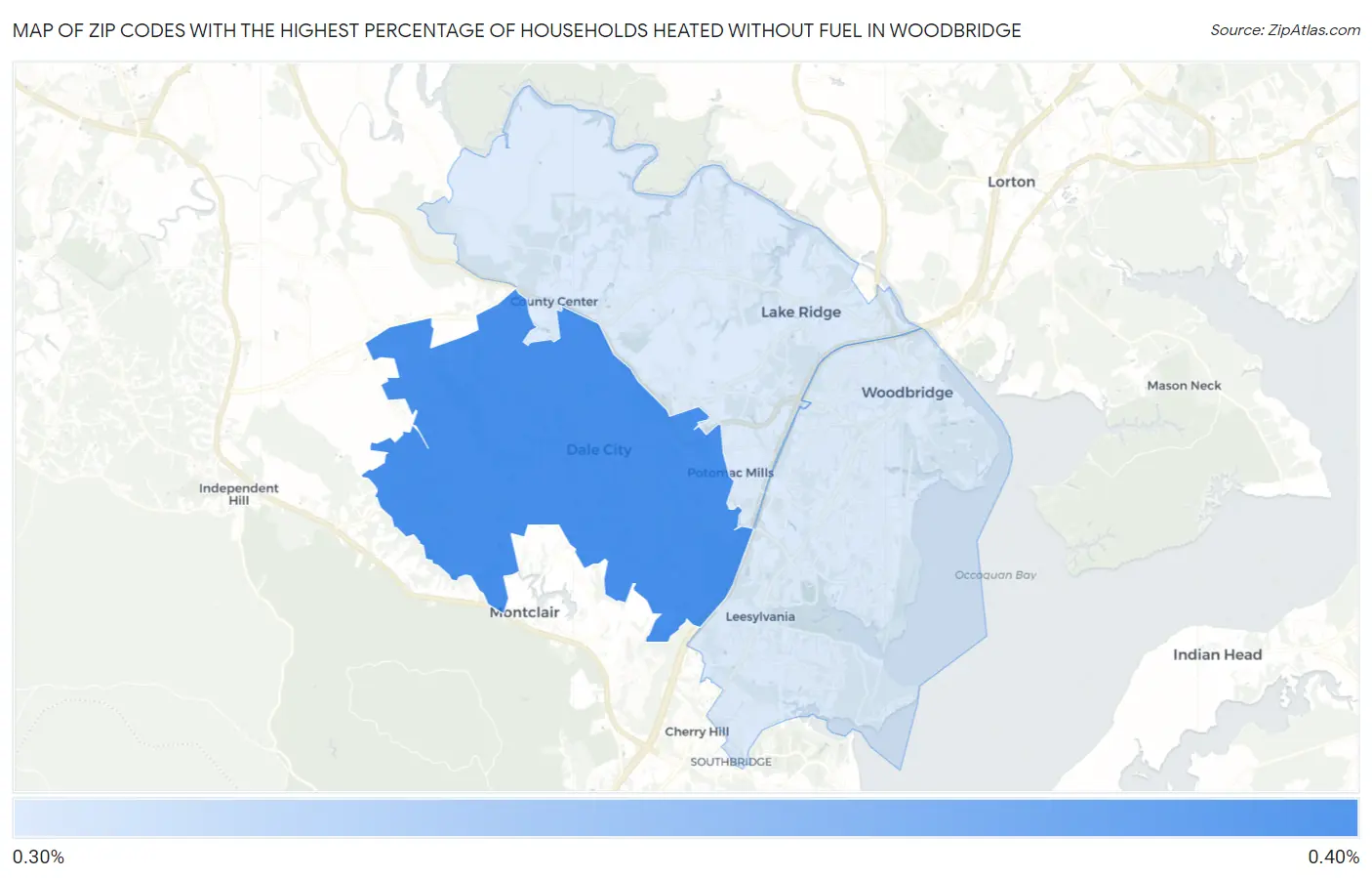 Zip Codes with the Highest Percentage of Households Heated without Fuel in Woodbridge Map