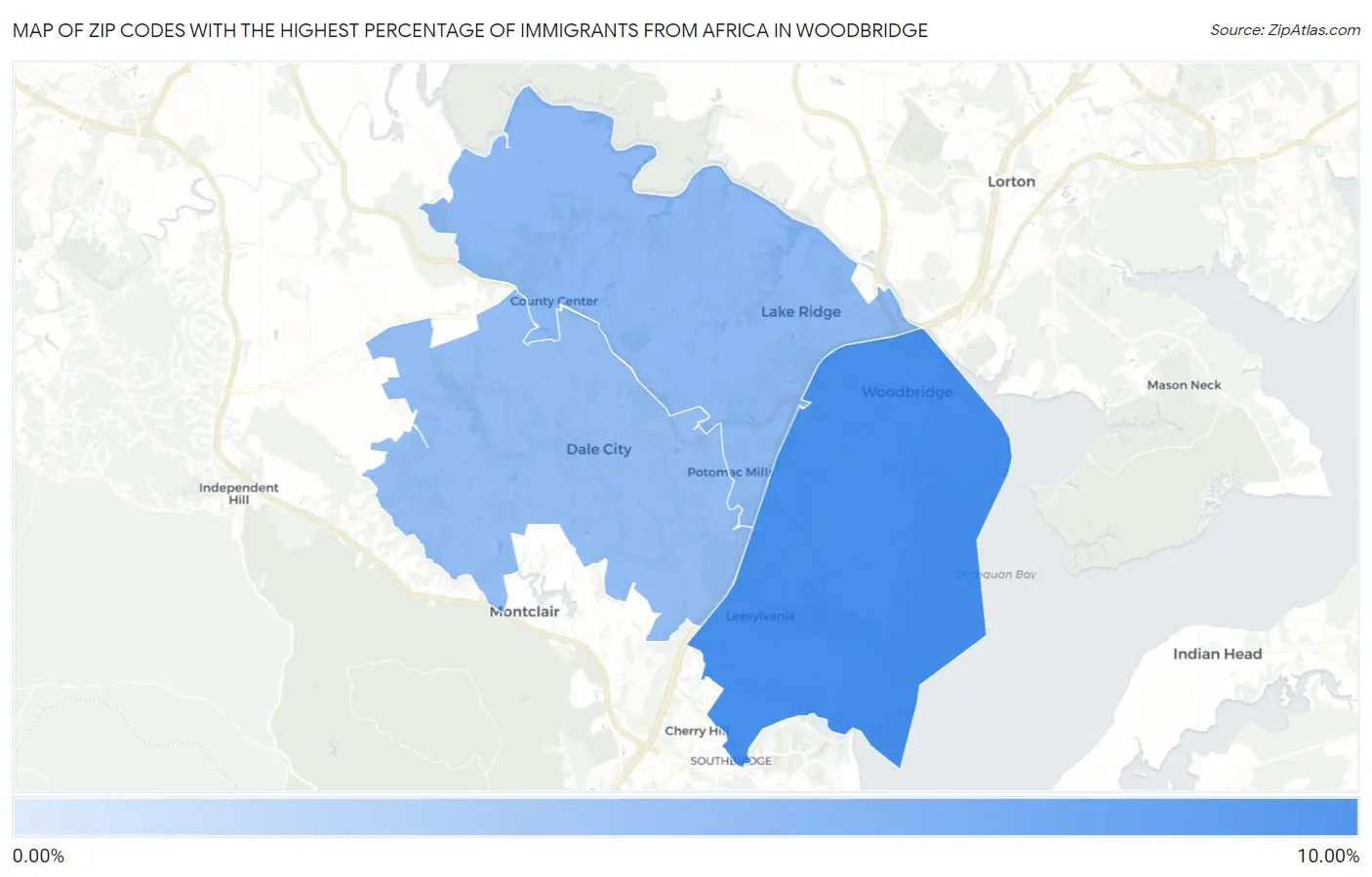 Zip Codes with the Highest Percentage of Immigrants from Africa in Woodbridge Map
