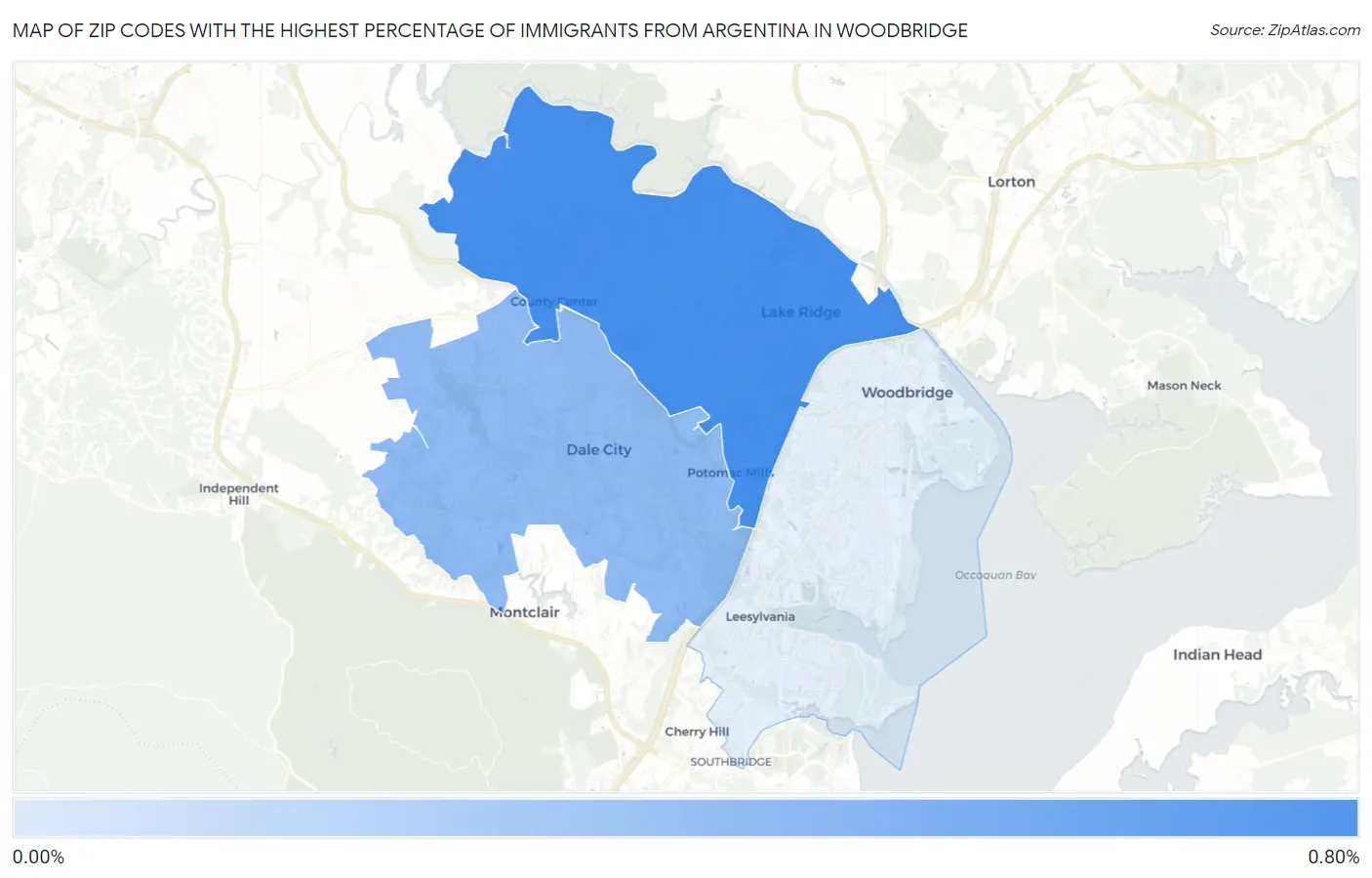 Zip Codes with the Highest Percentage of Immigrants from Argentina in Woodbridge Map