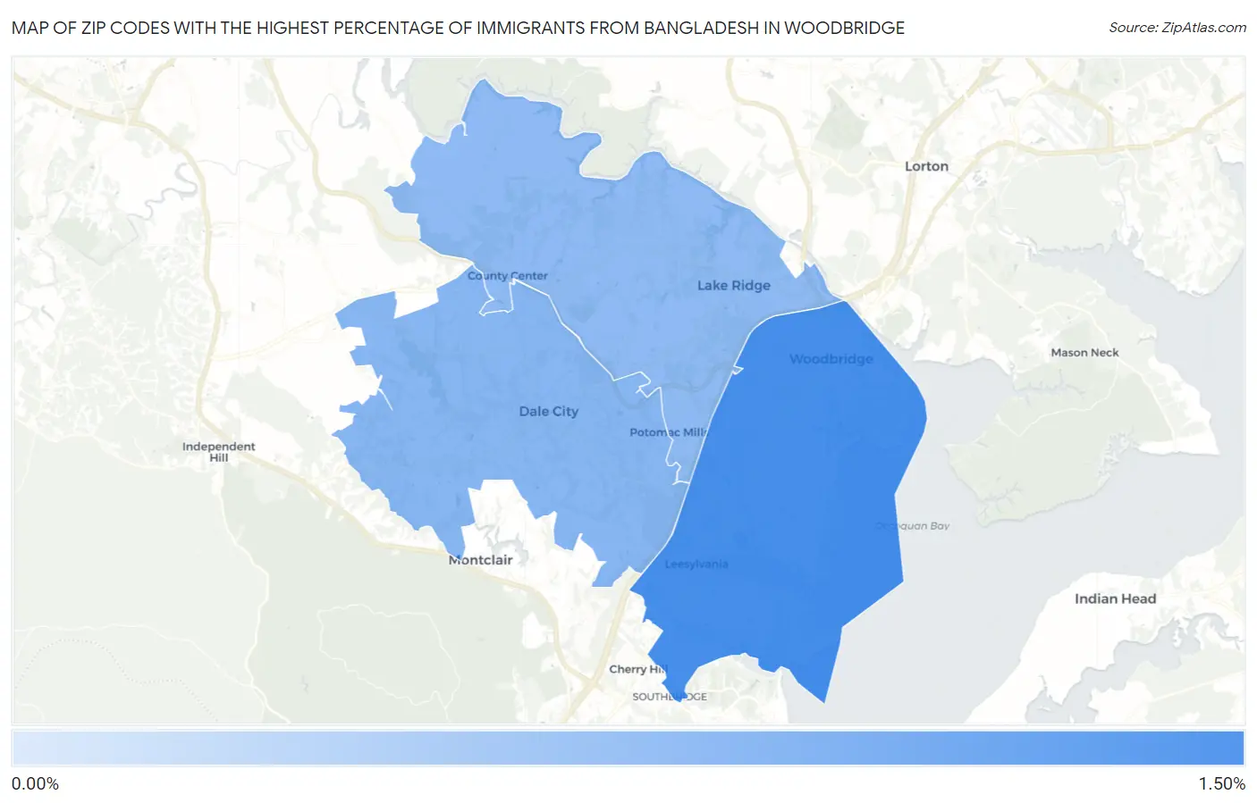 Zip Codes with the Highest Percentage of Immigrants from Bangladesh in Woodbridge Map