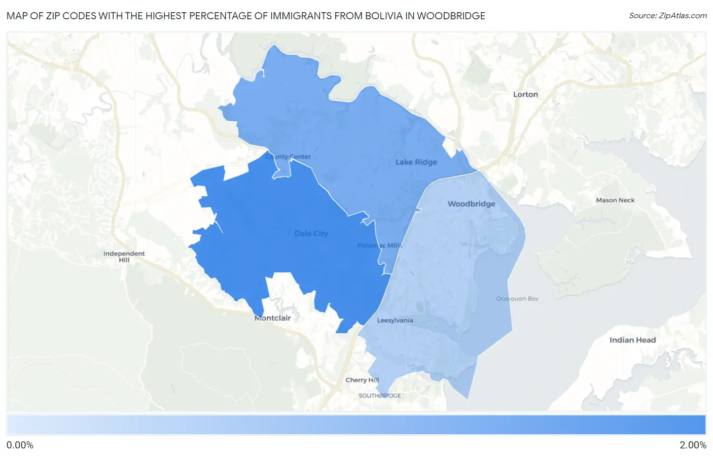 Zip Codes with the Highest Percentage of Immigrants from Bolivia in Woodbridge Map