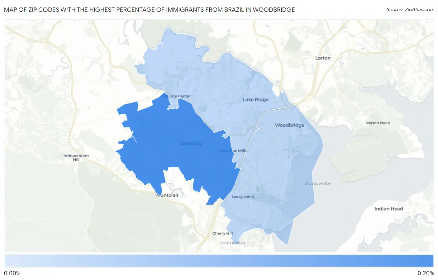 Zip Codes with the Highest Percentage of Immigrants from Brazil in Woodbridge Map