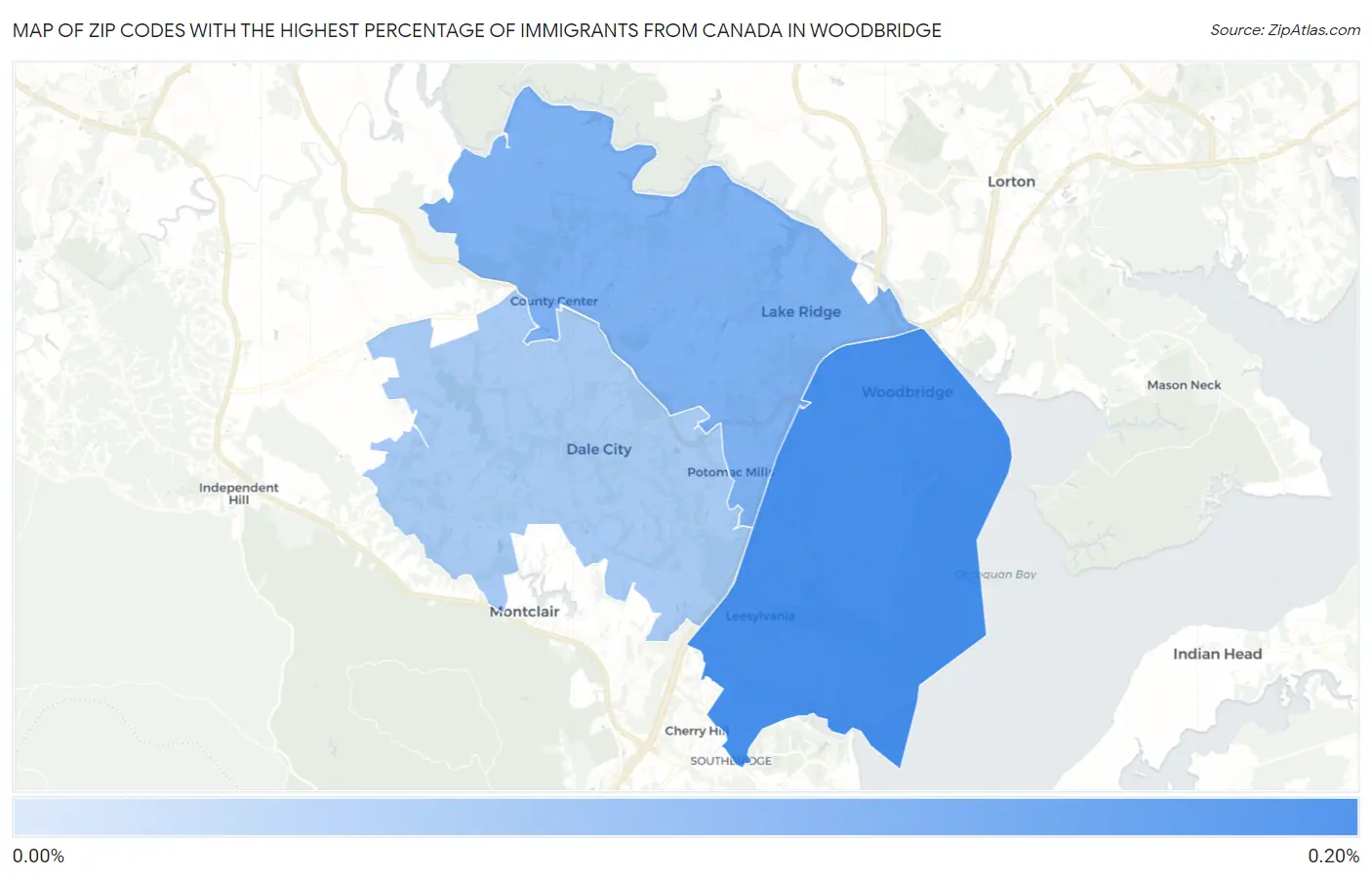 Zip Codes with the Highest Percentage of Immigrants from Canada in Woodbridge Map