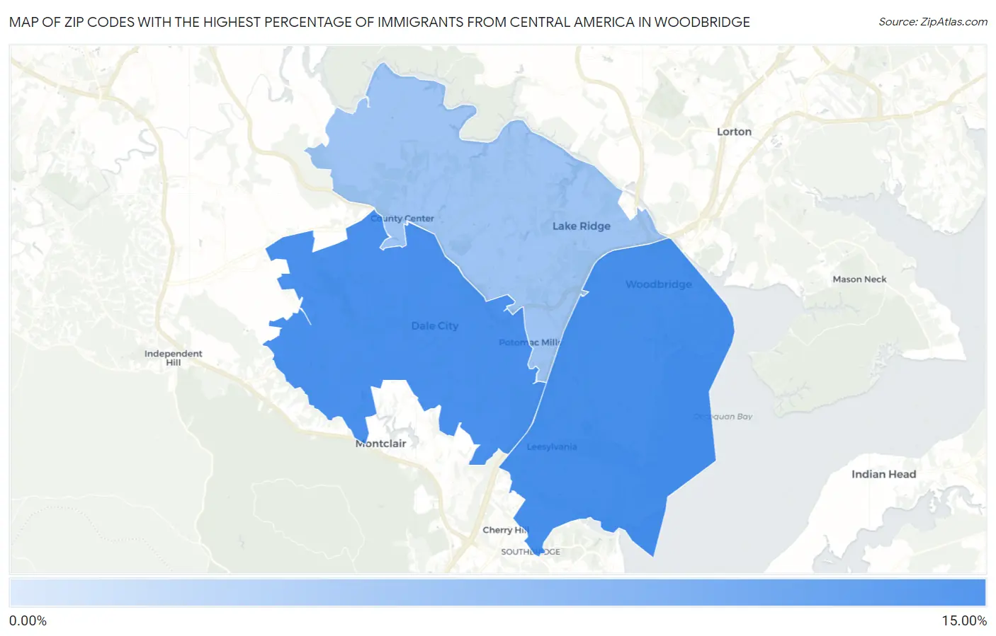 Zip Codes with the Highest Percentage of Immigrants from Central America in Woodbridge Map