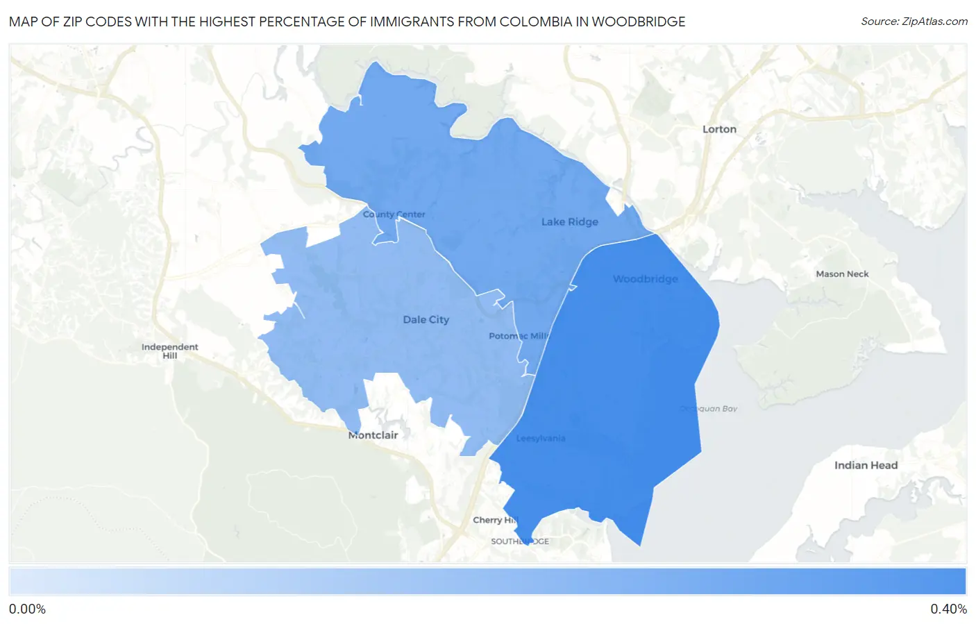Zip Codes with the Highest Percentage of Immigrants from Colombia in Woodbridge Map
