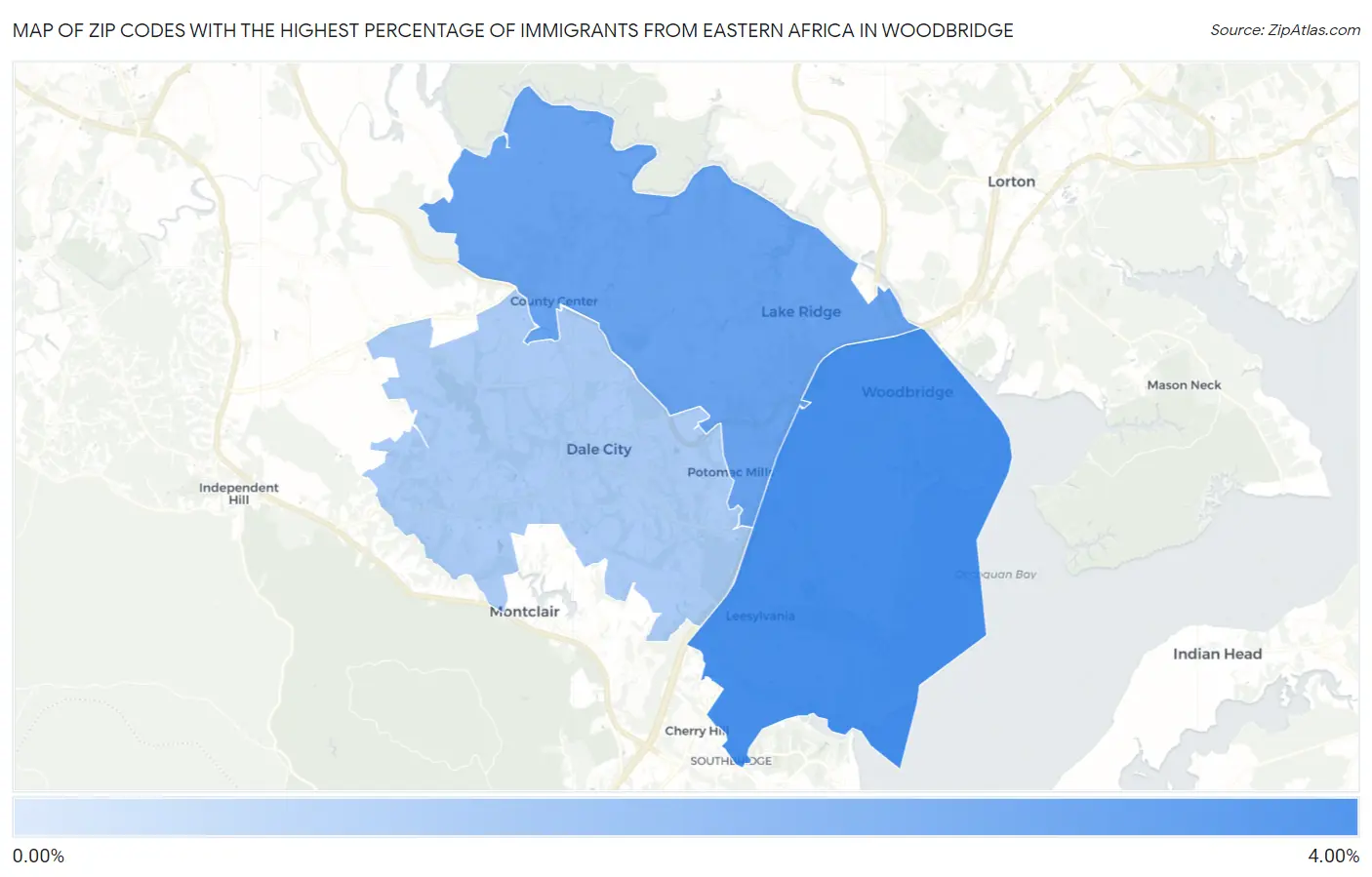 Zip Codes with the Highest Percentage of Immigrants from Eastern Africa in Woodbridge Map