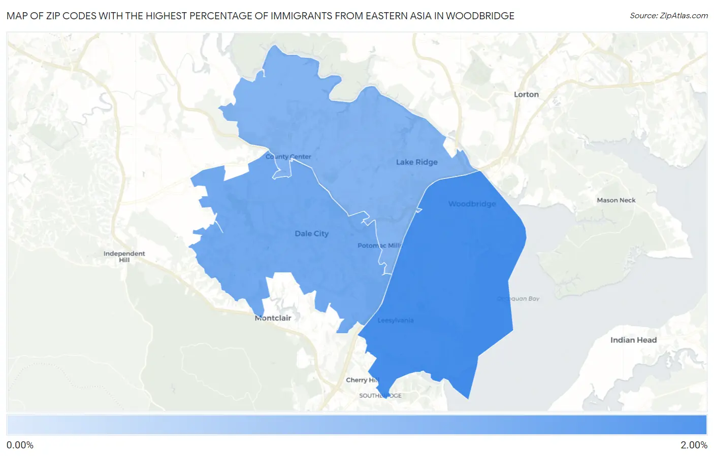 Zip Codes with the Highest Percentage of Immigrants from Eastern Asia in Woodbridge Map