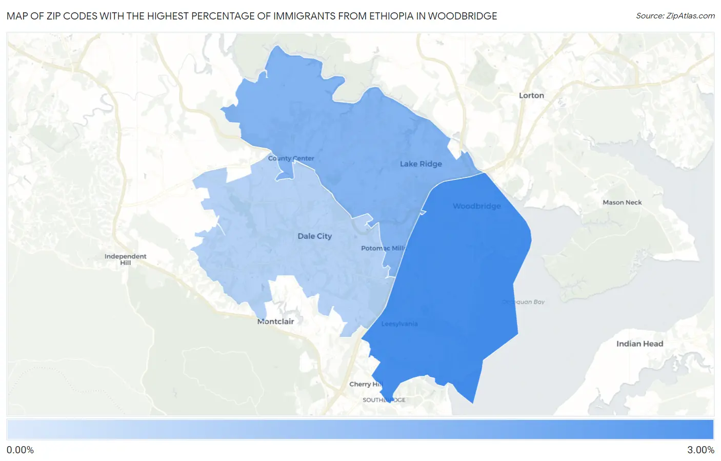 Zip Codes with the Highest Percentage of Immigrants from Ethiopia in Woodbridge Map