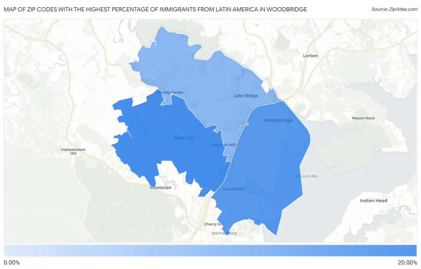 Zip Codes with the Highest Percentage of Immigrants from Latin America in Woodbridge Map