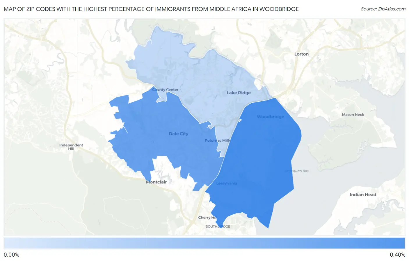 Zip Codes with the Highest Percentage of Immigrants from Middle Africa in Woodbridge Map