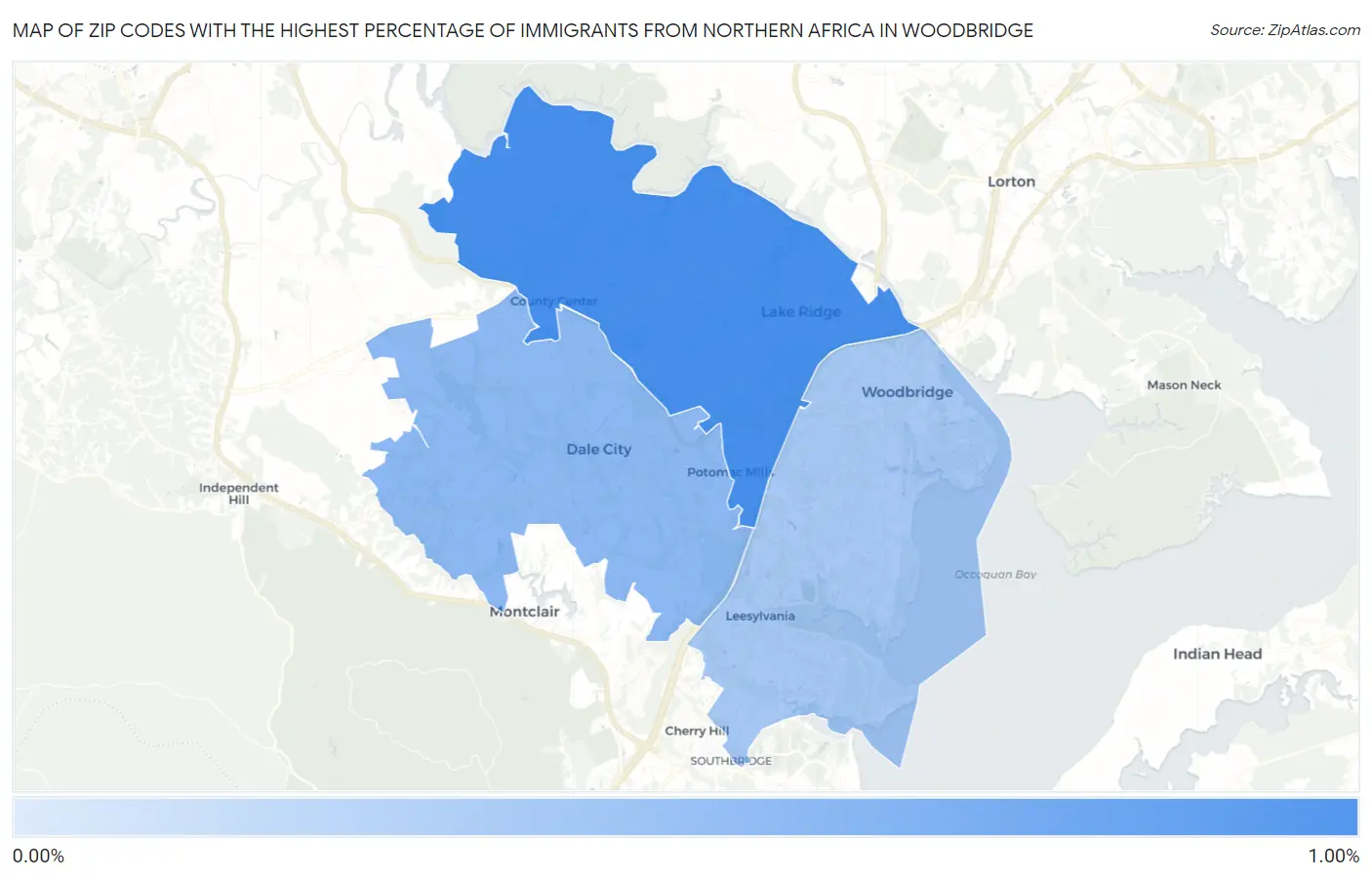 Zip Codes with the Highest Percentage of Immigrants from Northern Africa in Woodbridge Map