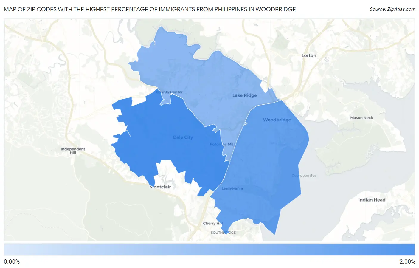 Zip Codes with the Highest Percentage of Immigrants from Philippines in Woodbridge Map