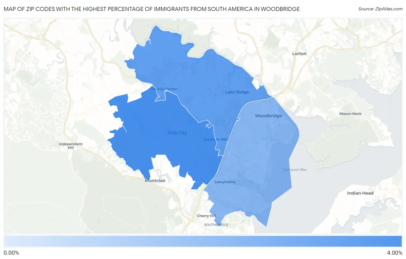 Zip Codes with the Highest Percentage of Immigrants from South America in Woodbridge Map