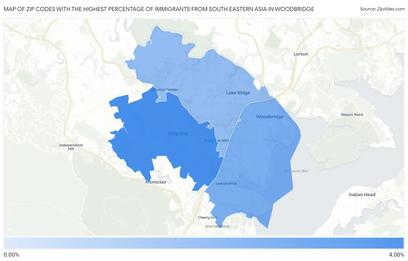 Zip Codes with the Highest Percentage of Immigrants from South Eastern Asia in Woodbridge Map